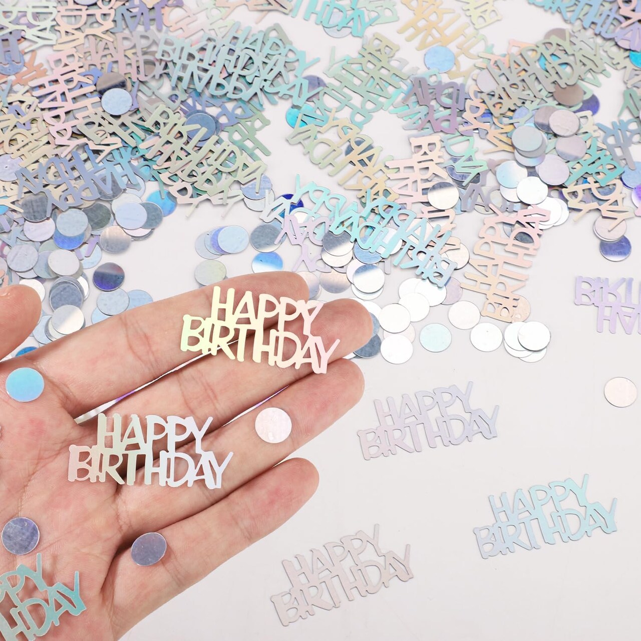 300pcs Happy Birthday Confetti, Glitter Birthday Table Confetti Iridescent Confetti Circle Letters Shape Birthday Party Decoration Scatters for Table Balloon DIY Crafting